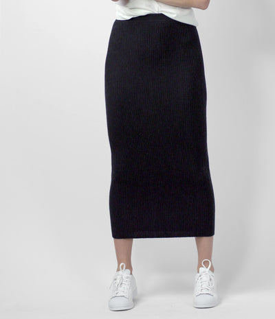 Merino Long Skirt, color-black-melange